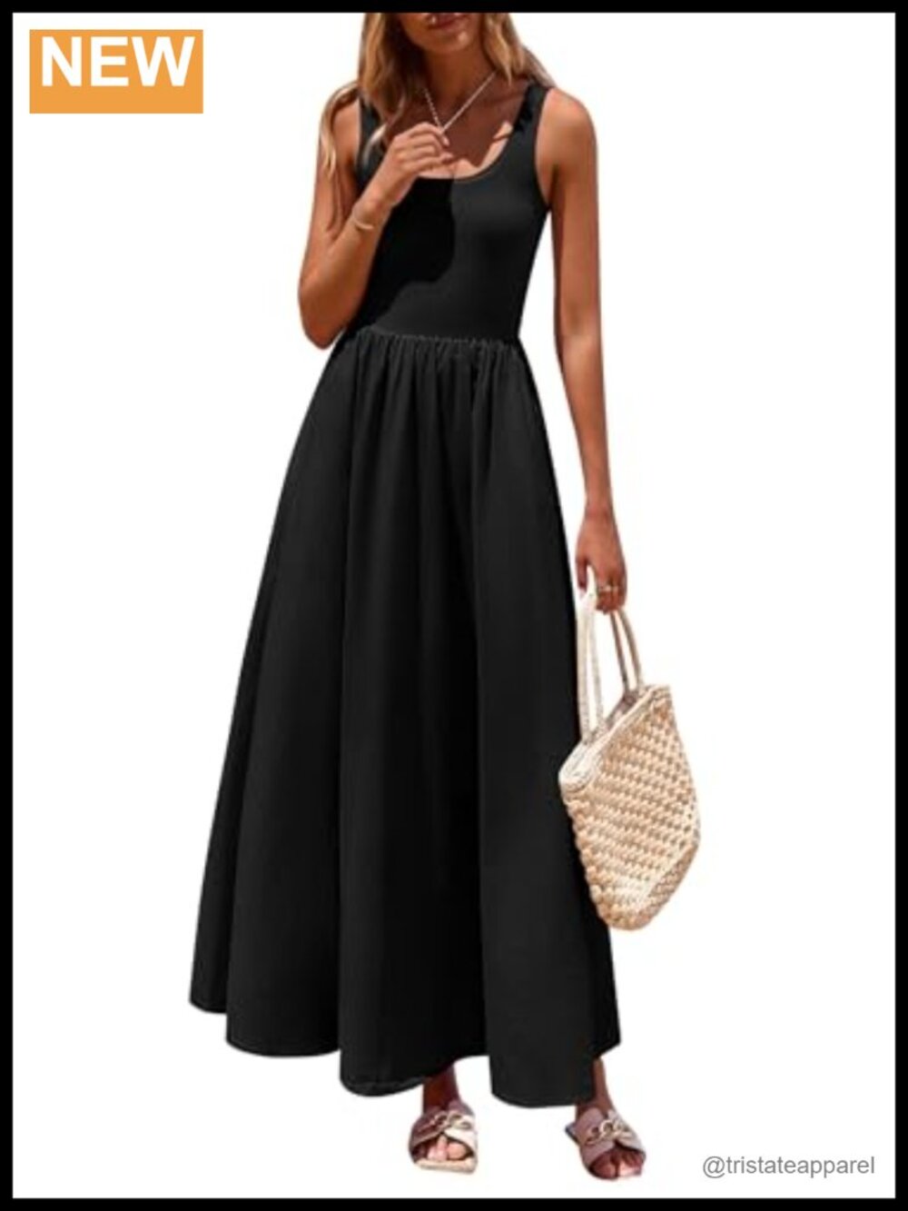 PRETTYGARDEN Women's Scoop Neck Sleeveless Pleated Maxi Dress with Pockets